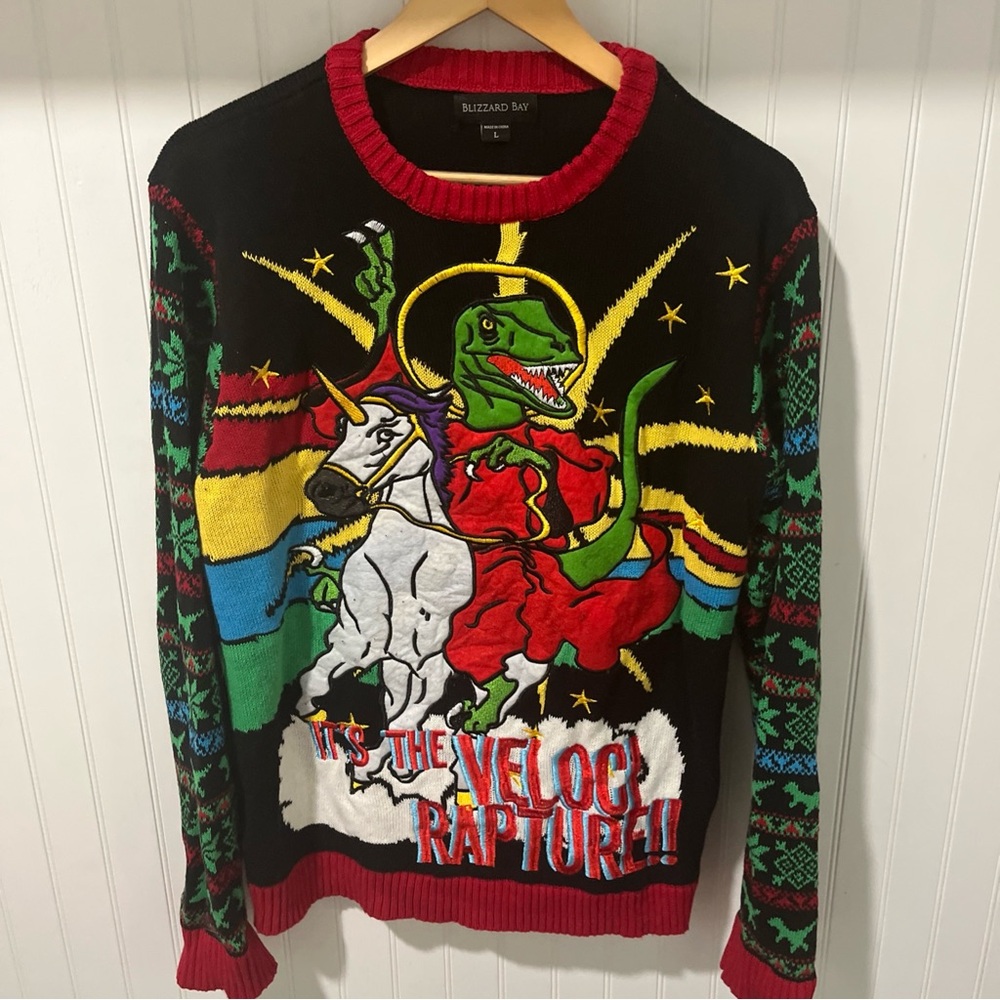 Vintage Blizzard Bay Mens Veloci Rapture Unicorn Ugly Christmas Sweater Size L